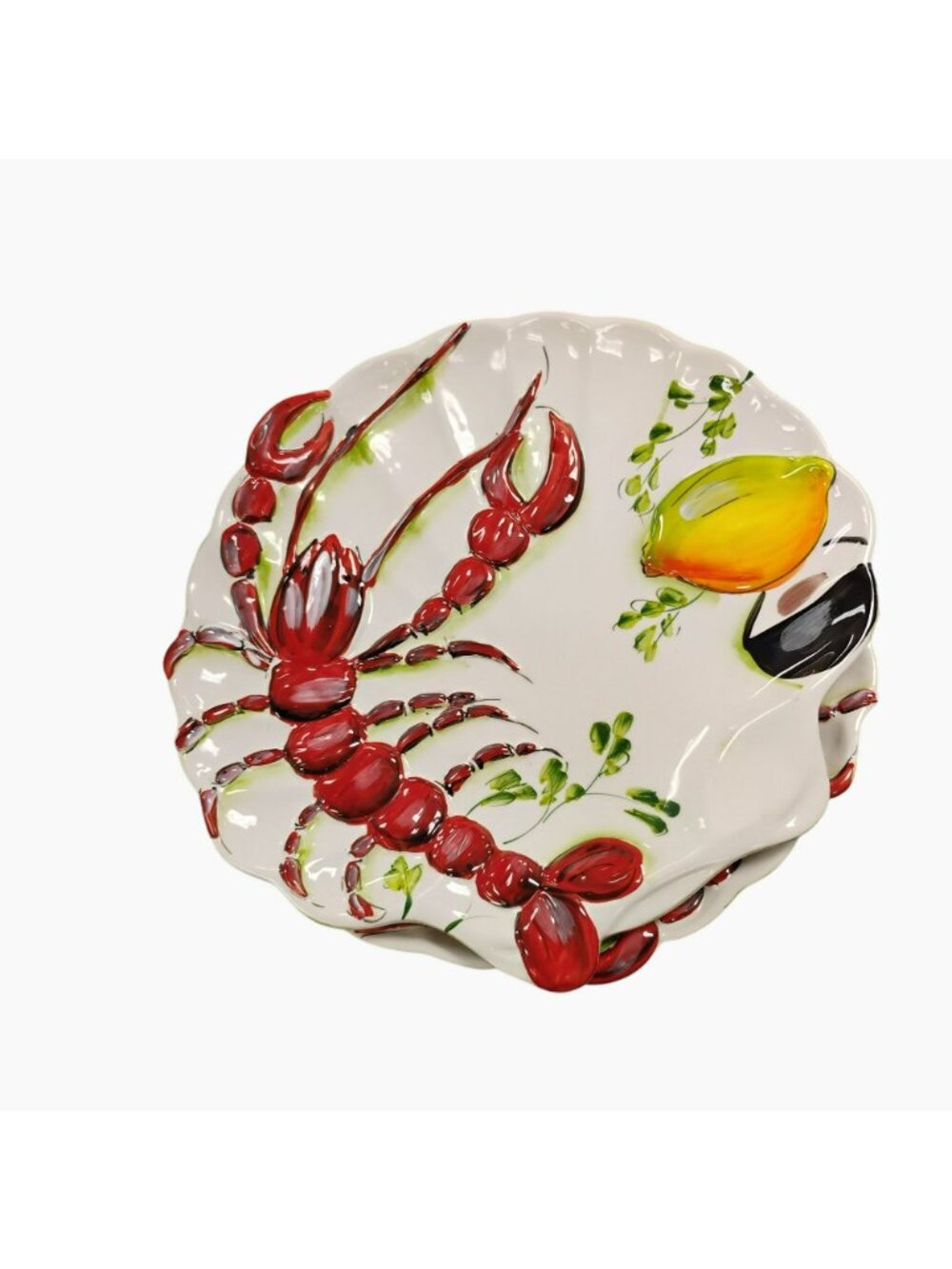 Vintage Italian Majolica 3D Lobster Platter, Hand Painted Scalloped Shell Plate - Picture 8 of 8